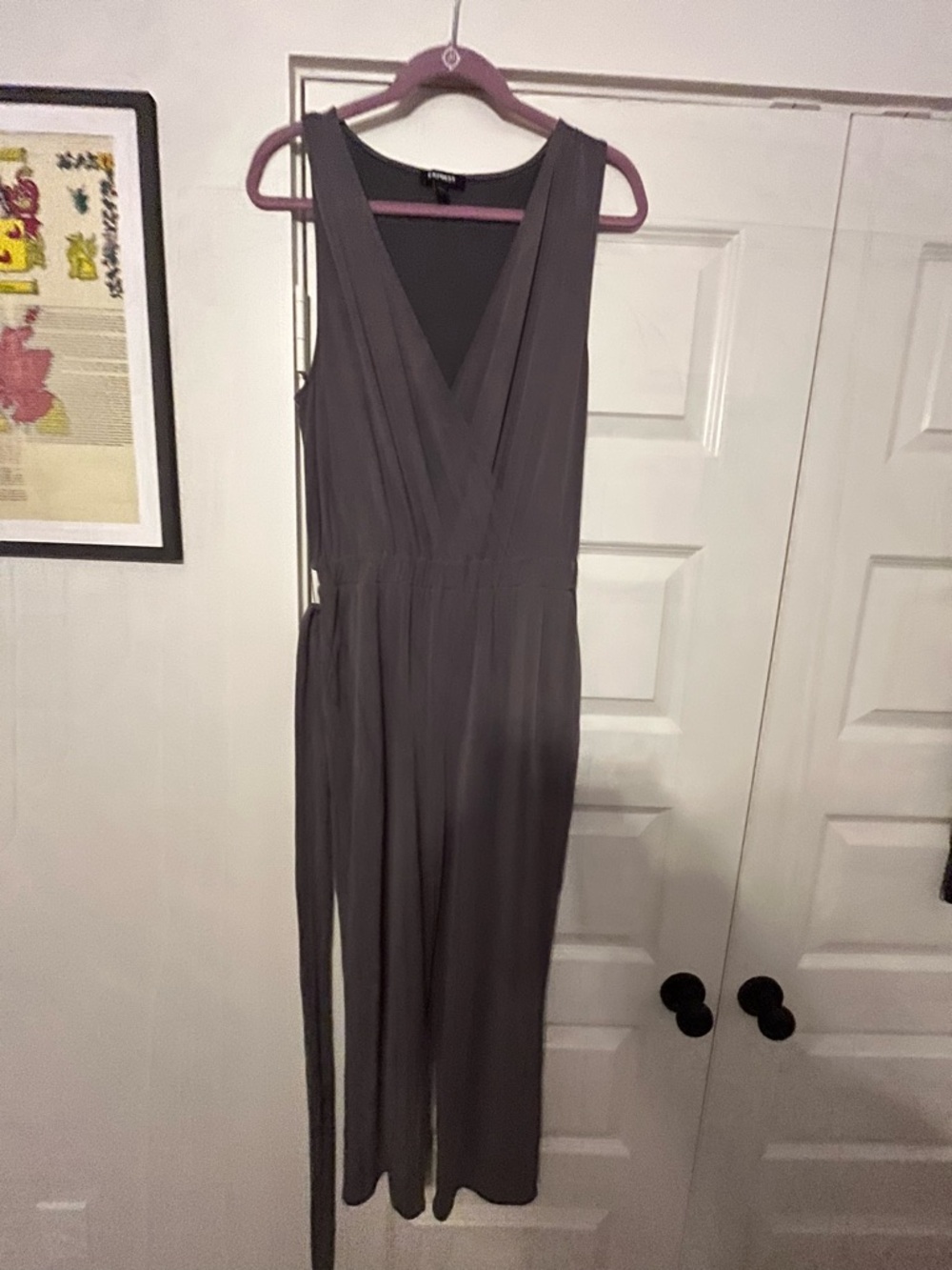 Express Dark Gray V-Neck Sleeveless Jumpsuit